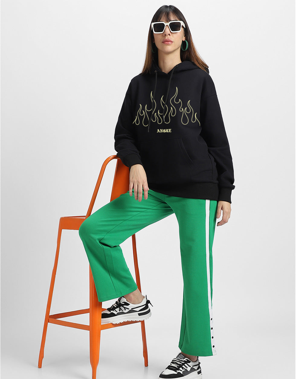 Angree Black Oversized Fit Graphic Hoodie