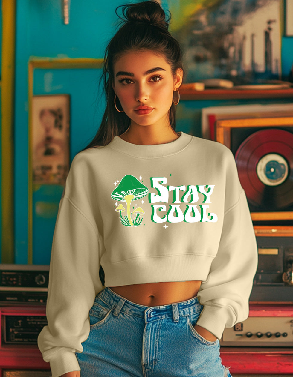 Stay Cool Printed Swan White Oversized Sweatshirt