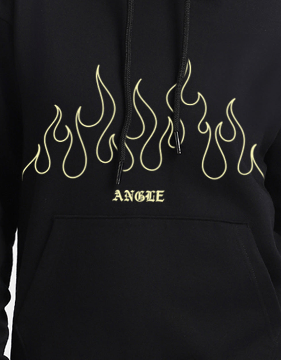 Angree Black Oversized Fit Graphic Hoodie