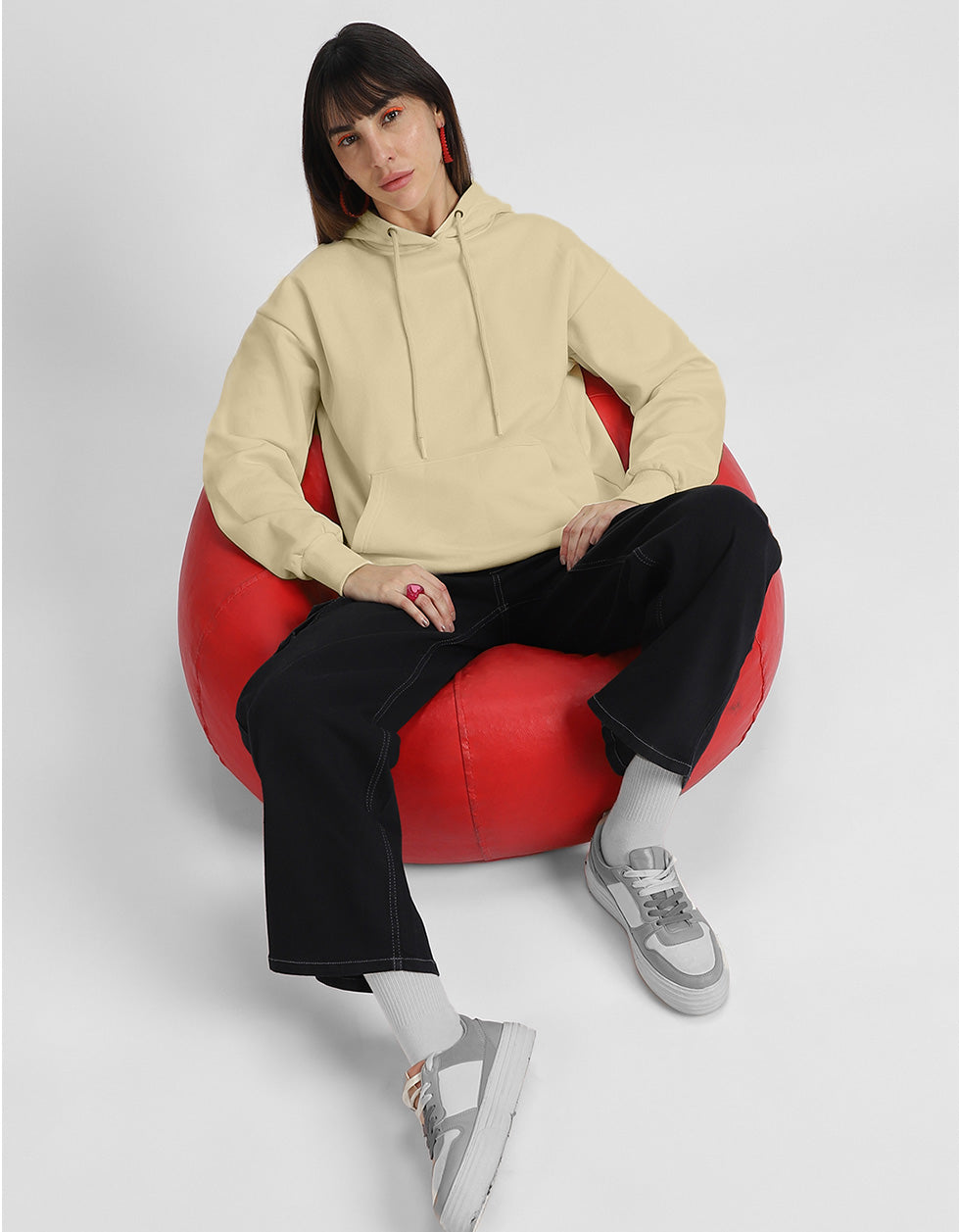 Break Rules Teddy Graphic Printed Beige Regular Fit Hoodie