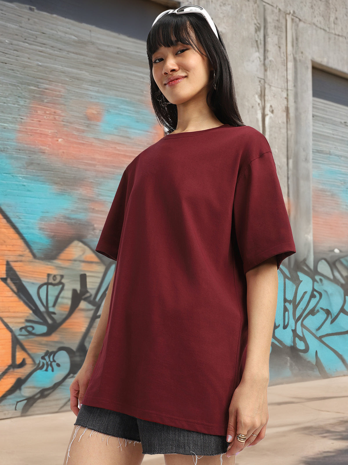 Maroon Plain Oversized T-Shirt