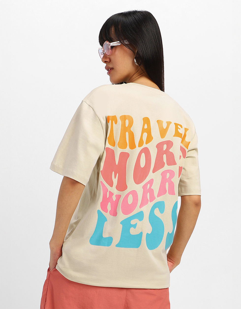 Travel More Swan White Graphic Printed Oversized T-Shirt