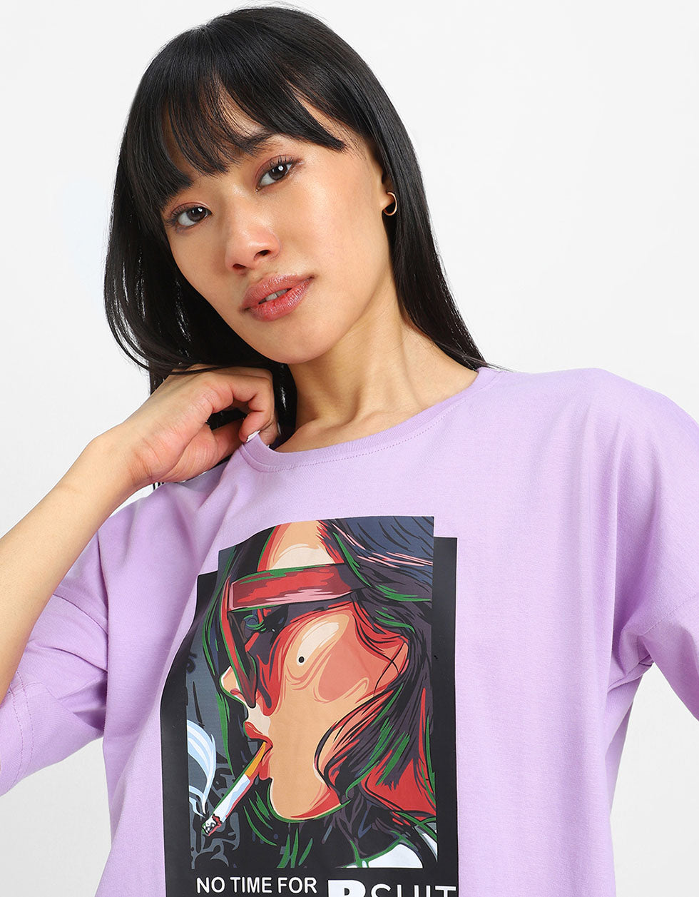 Purple Graphic Printed Oversized Crop Top