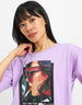 Purple Graphic Printed Oversized Crop Top