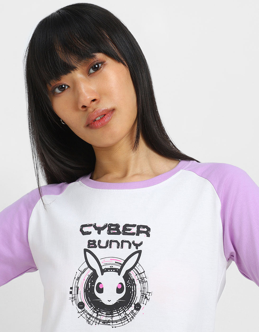 Cyber Bunny White Graphic Printed Crop-Top