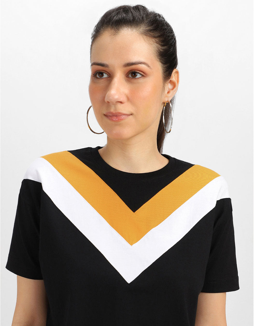 Black Yellow White Graphic Printed Crop-Top