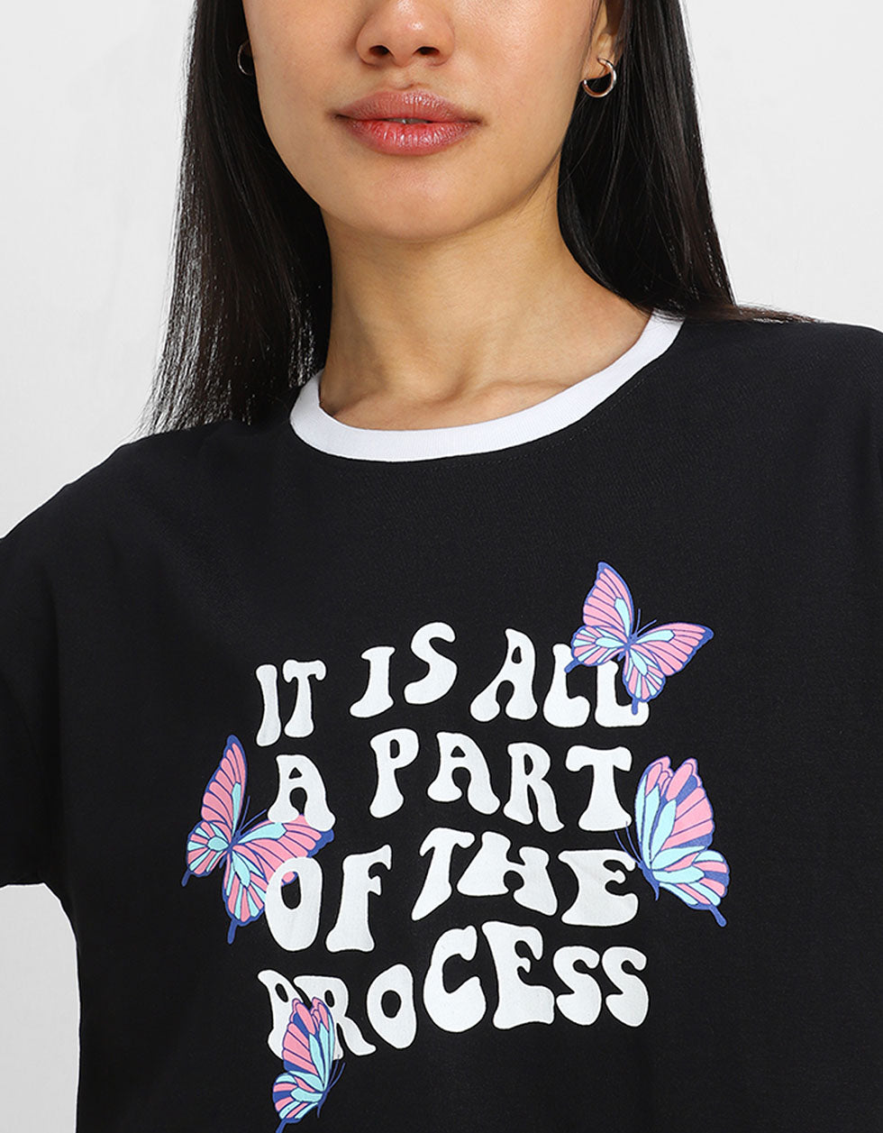 Part Of The Process Black Graphic Printed Crop-Top