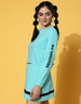 No Guessing Printed Ribbed Full Sleeve Round Neck Blue T-shirt Dress
