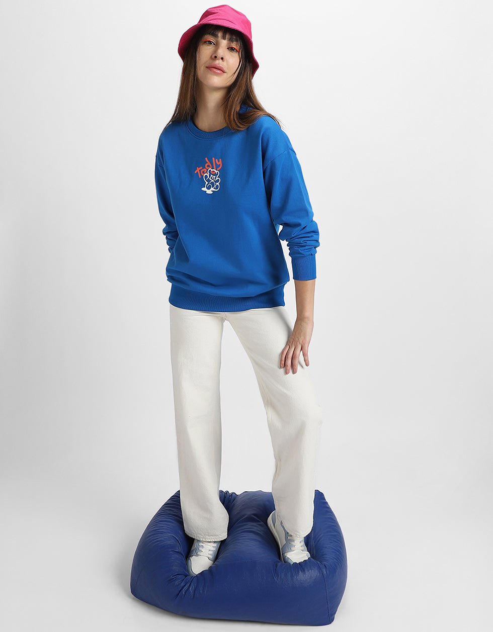 Teddy Graphic Printed Regular Fit Blue Sweatshirt