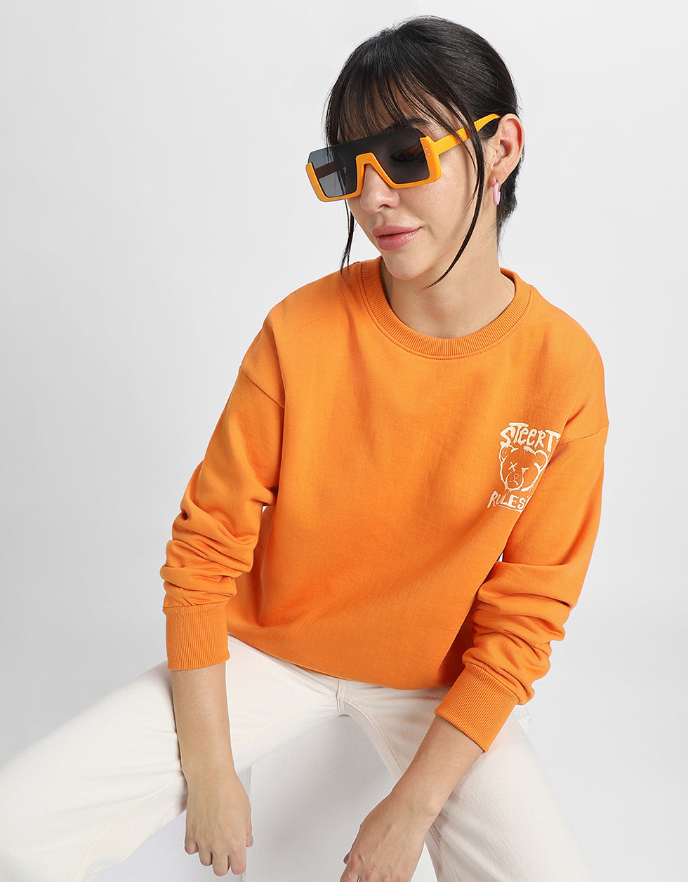 Street Rules Graphic Printed Oversized Orange Sweatshirt