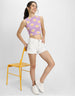 Lilac Floral Printed High Neck Cropped Tank Top