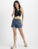 Black Floral Printed Round Neck Cropped Tank Top