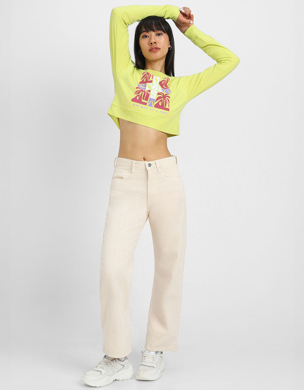 One Day Yellow Graphic Printed Crop-Top