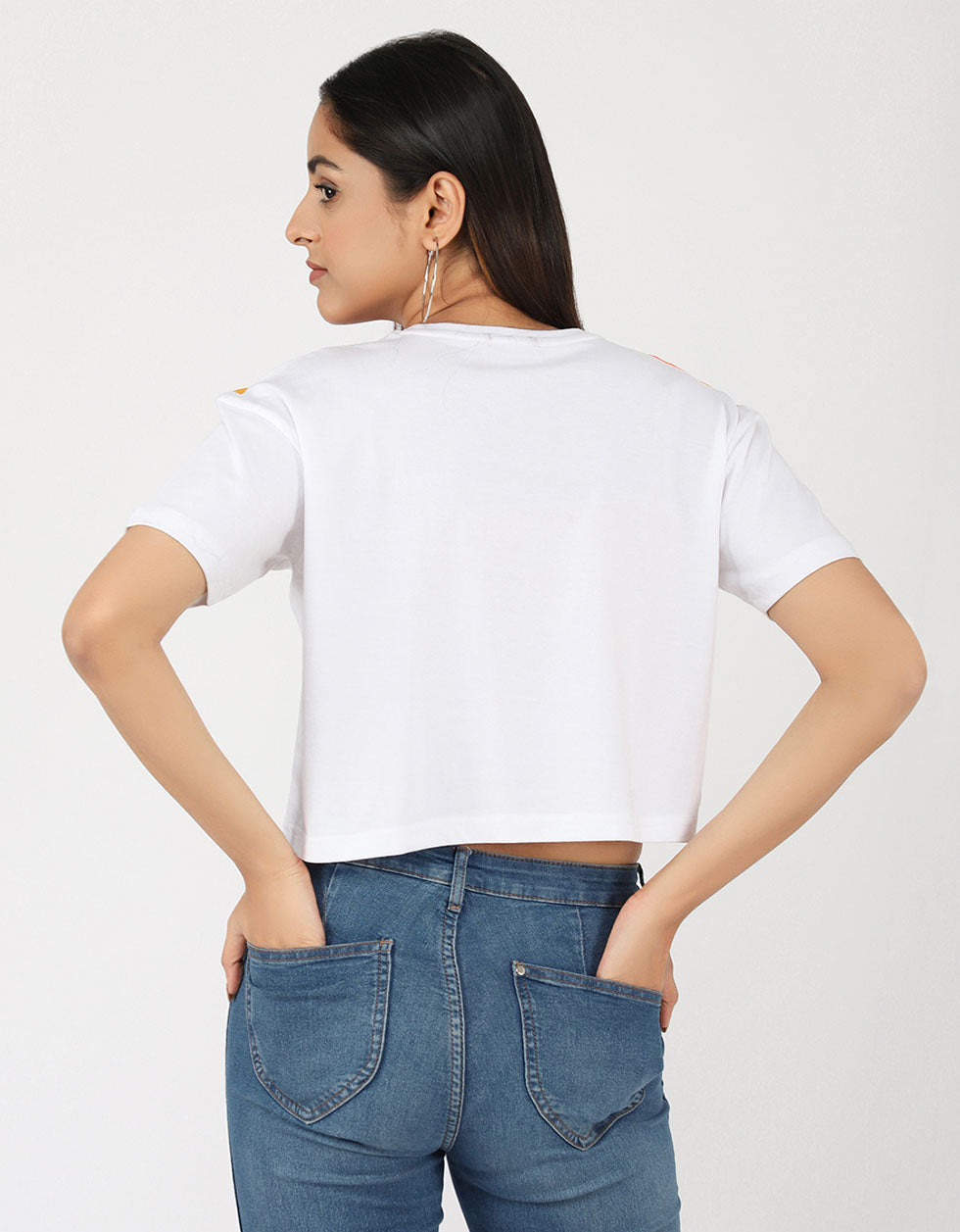 White Orange Yellow Graphic Printed Crop-Top