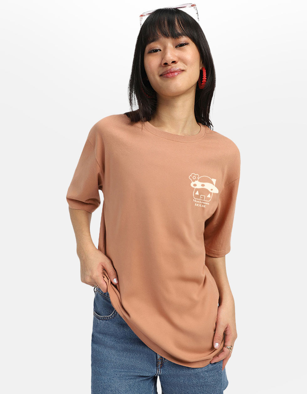 Mushroom Cork White Oversized Fit Graphic T-Shirt