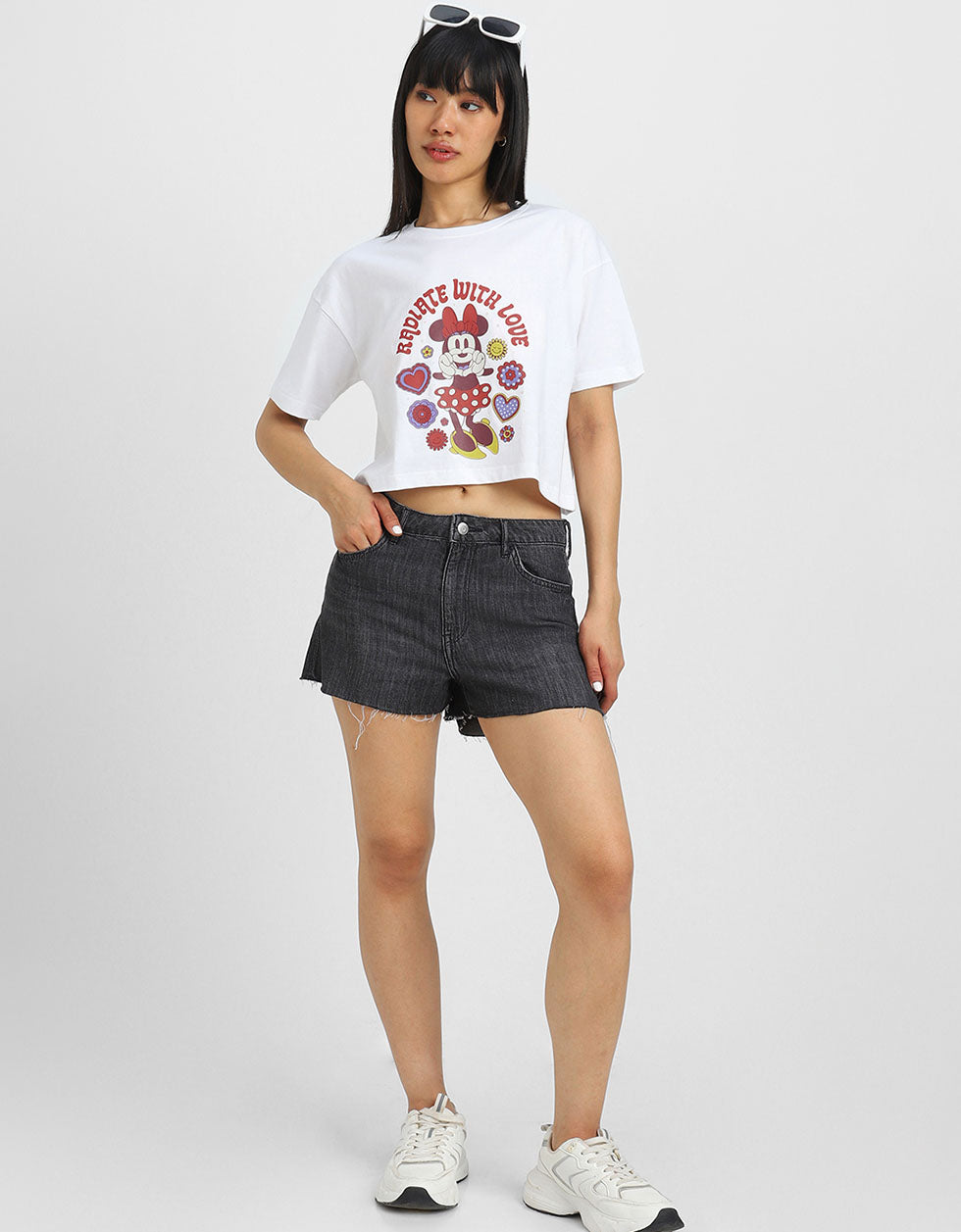Radiate With Love White Graphic Printed Crop-Top