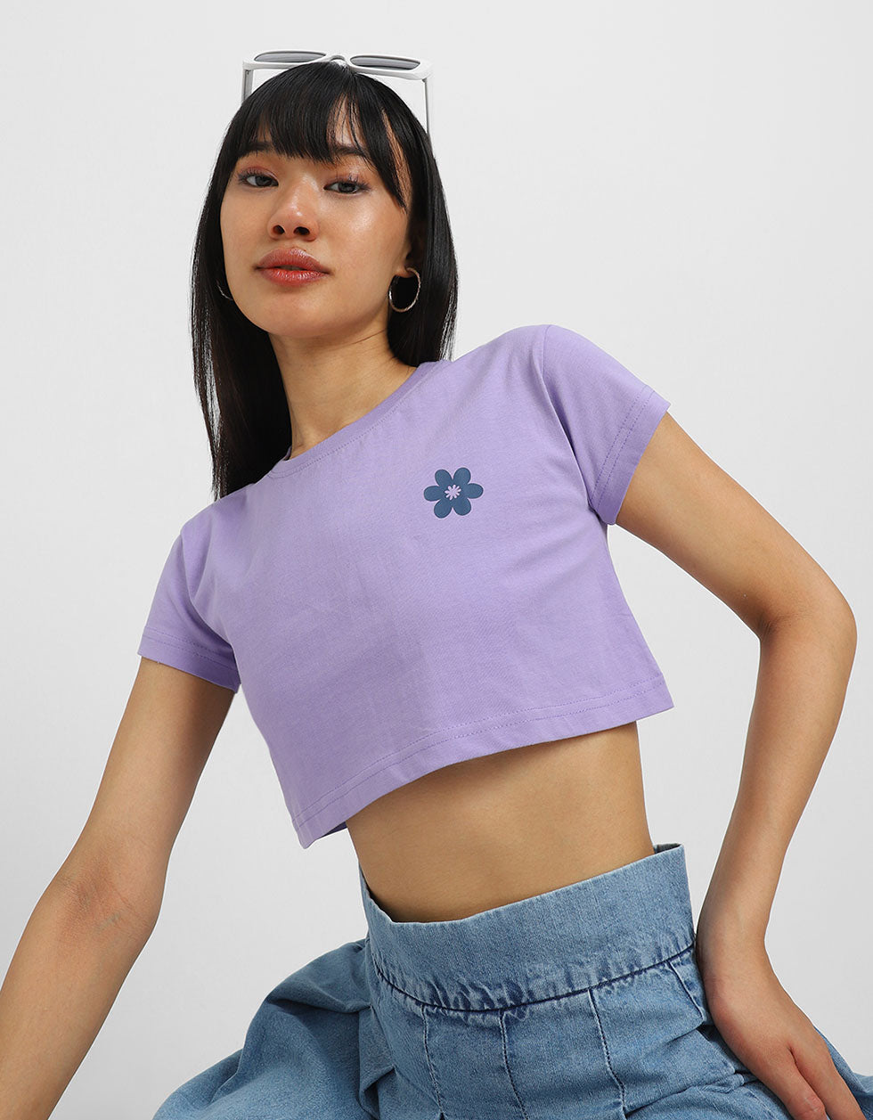 Good Times Lilac Graphic Printed Crop-Top