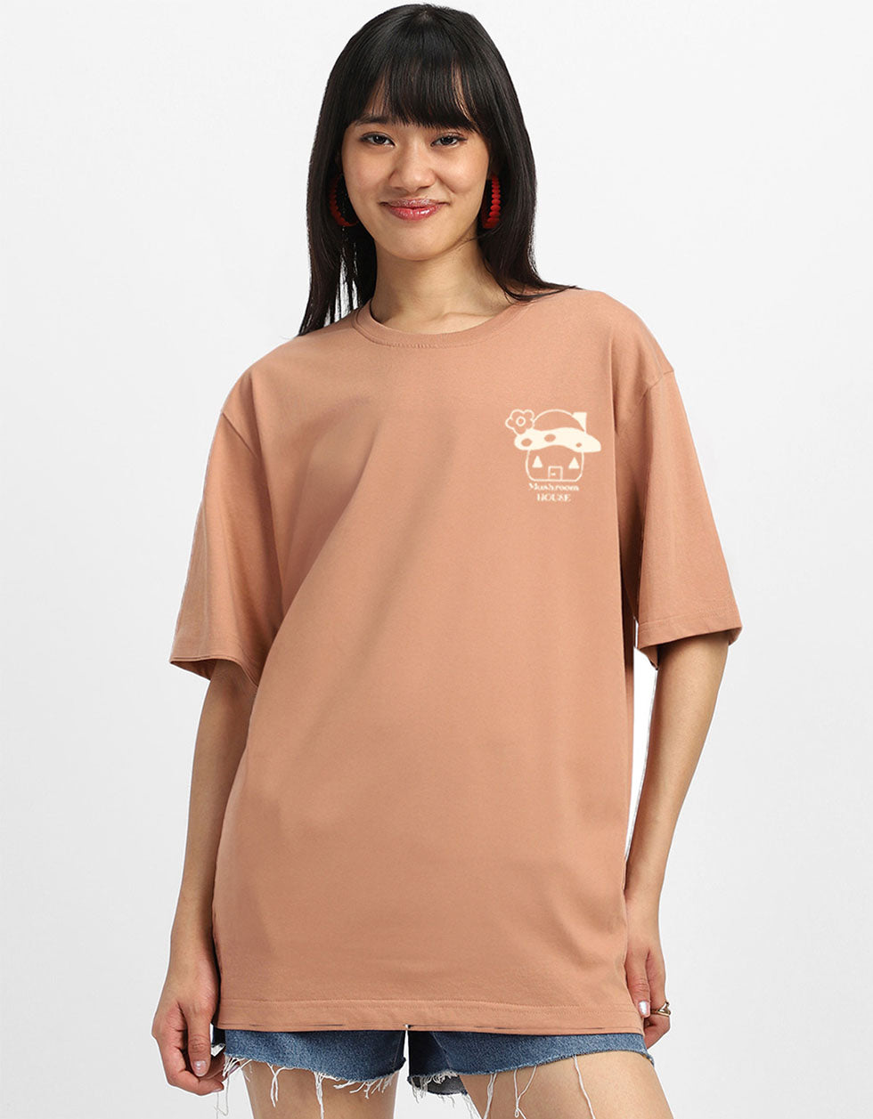 Mushroom Cork White Oversized Fit Graphic T-Shirt