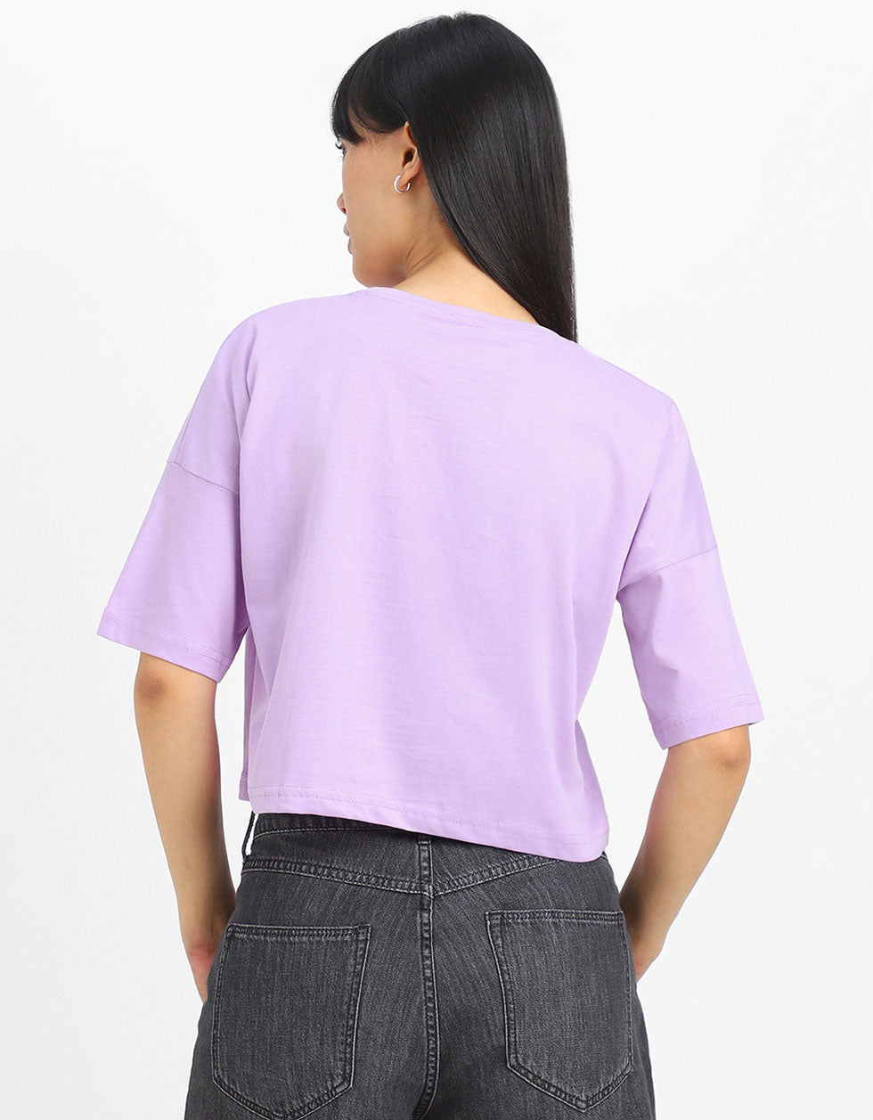 Purple Graphic Printed Oversized Crop Top