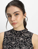 Black Floral Printed High Neck Cropped Tank Top