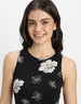 Black Floral Printed Round Neck Cropped Tank Top
