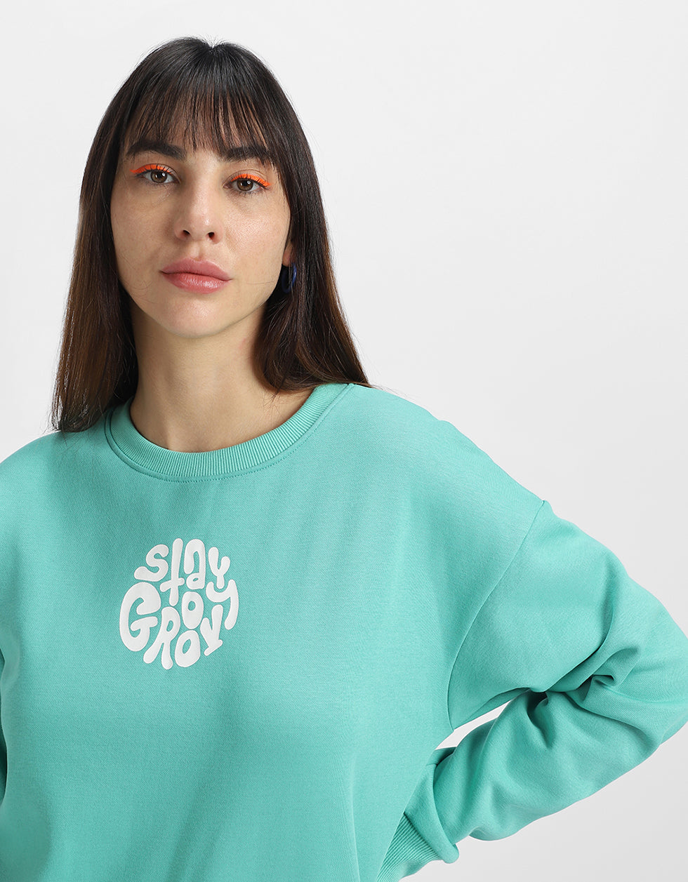 Stay Groovy Typographic Printed Oversized Green Sweatshirt