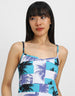 White Shoulder Strap Printed Crop-Top
