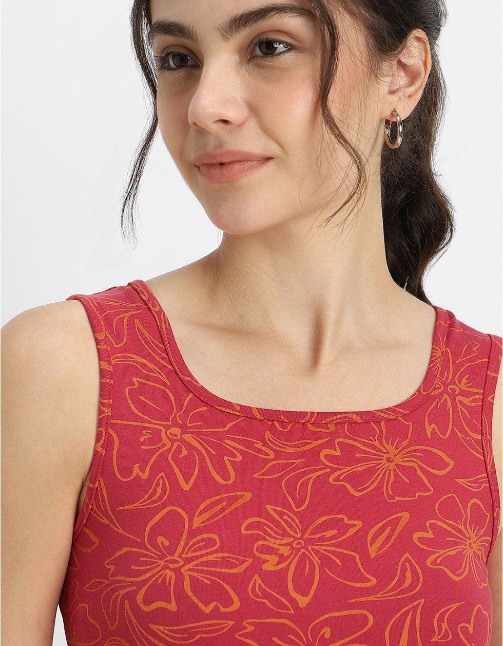 Viva Magenta Printed Square Neck Cropped Tank Top
