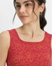 Viva Magenta Printed Square Neck Cropped Tank Top