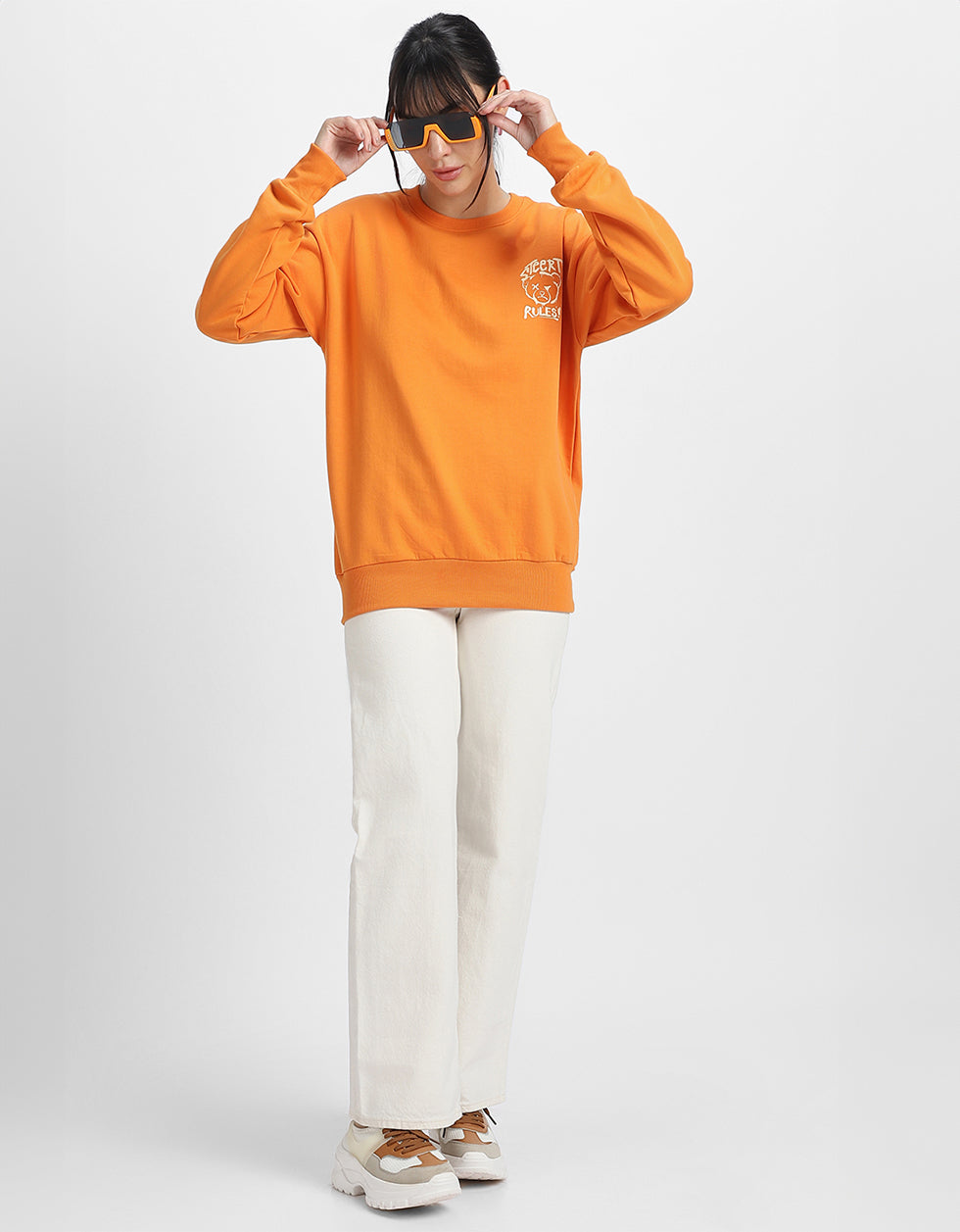 Street Rules Graphic Printed Oversized Orange Sweatshirt