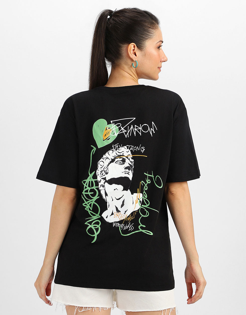Stay Strong Black Oversized Fit Graphic T-Shirt