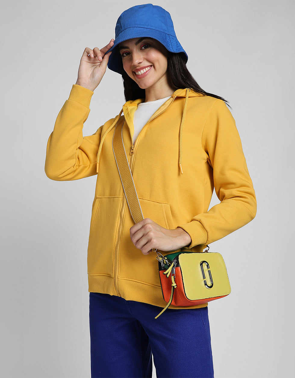 Plain Hooded Regular Fit Yellow Zipper Jacket