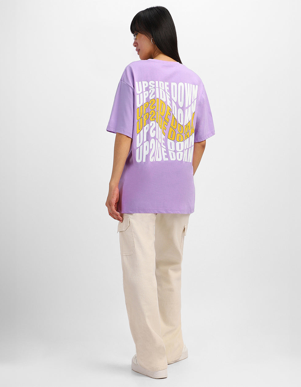 Upside Down Lilac Graphic Printed Oversized T-Shirt