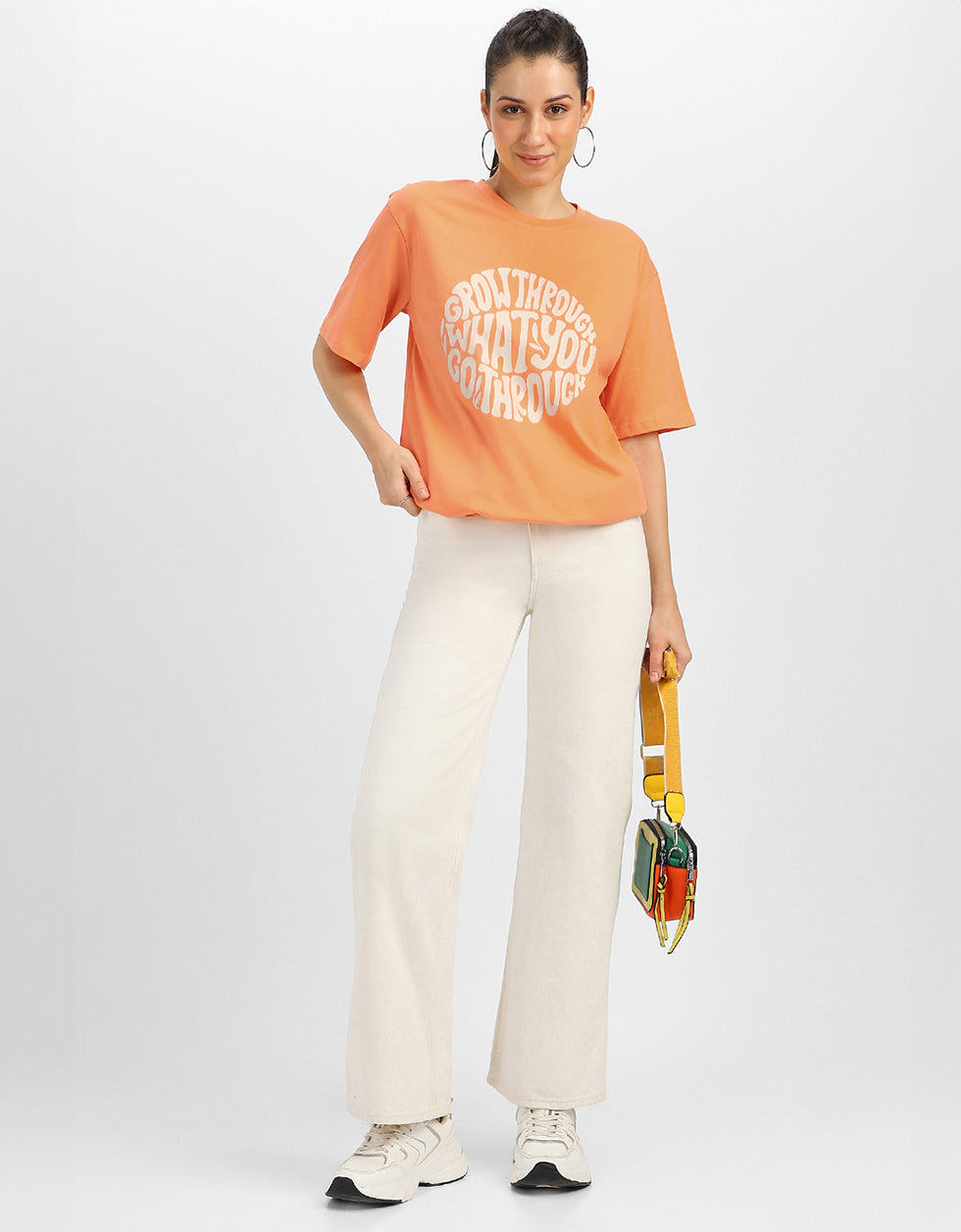 Grow Through Orange Graphic Printed Oversized T-Shirt