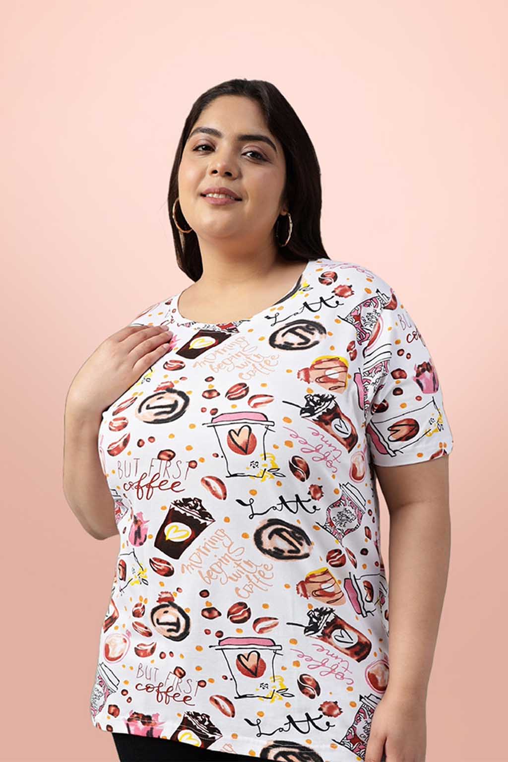 Coffee White Plus Size T-shirt