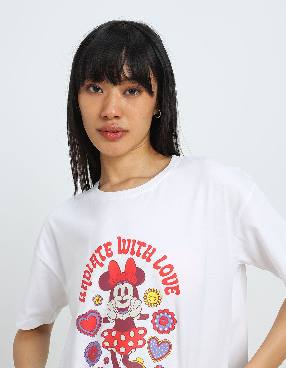 Radiate With Love White Graphic Printed Crop-Top
