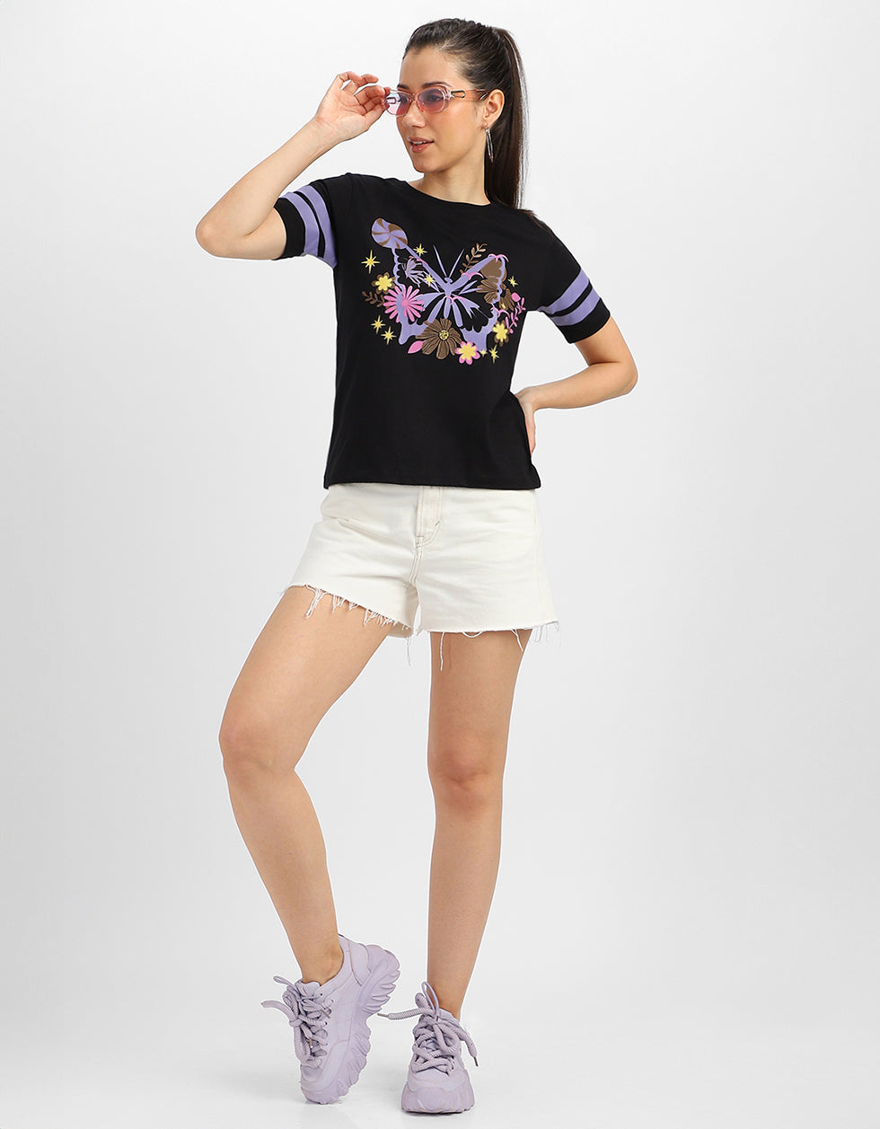 Butterfly Black Regular Fit Graphic T-Shirt