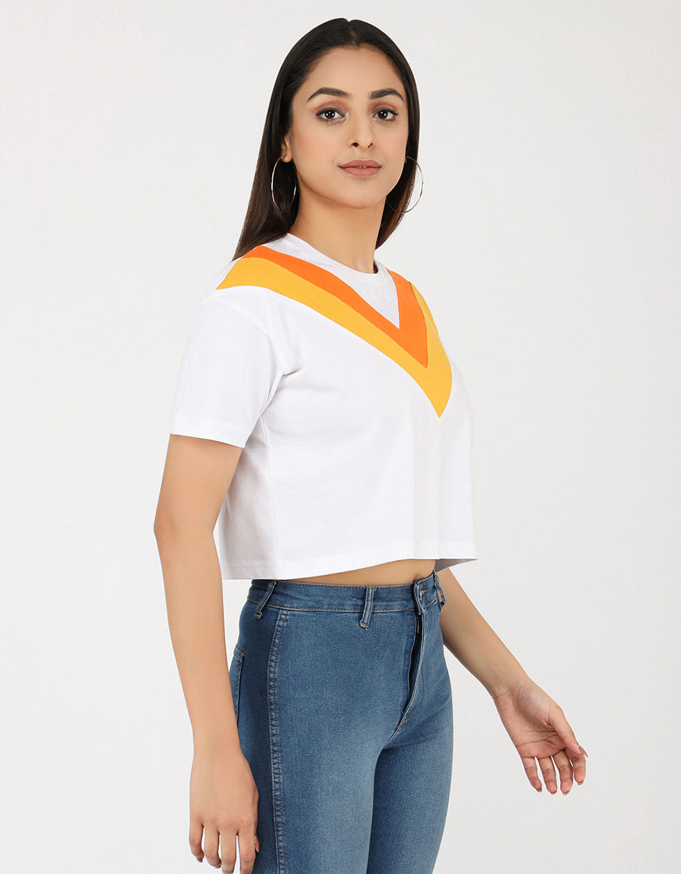 White Orange Yellow Graphic Printed Crop-Top