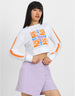One Day White Graphic Printed Crop-Top