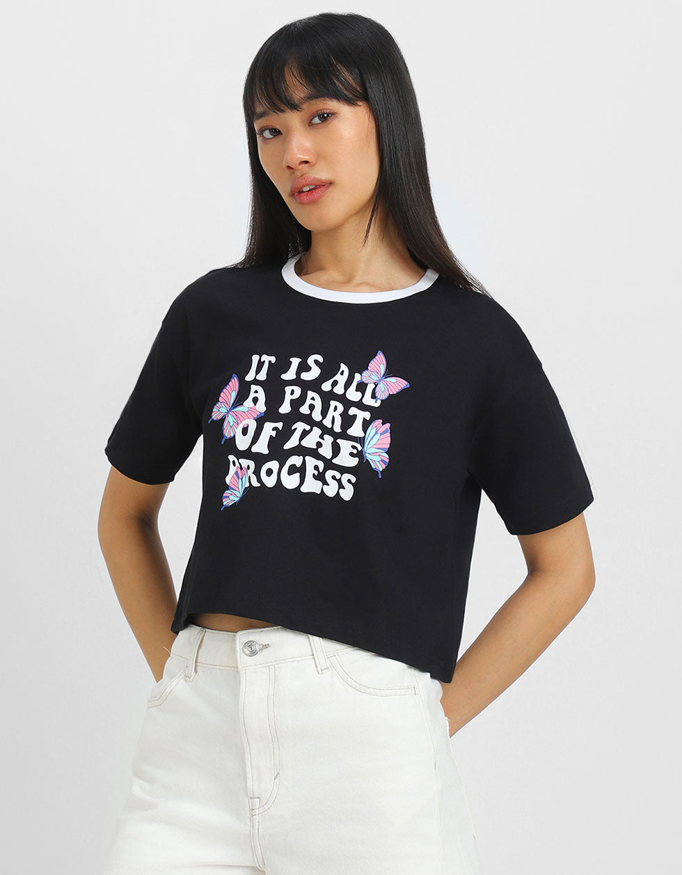 Part Of The Process Black Graphic Printed Crop-Top