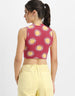Viva Magenta Floral Printed High Neck Cropped Tank Top