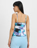 White Shoulder Strap Printed Crop-Top