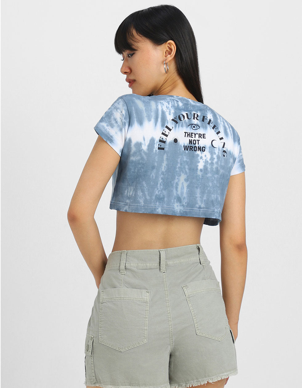 Feel Your Feeling Blue Graphic Printed Crop-Top