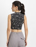 Black Floral Printed High Neck Cropped Tank Top