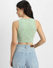 Green Floral Printed Round Neck Cropped Tank Top