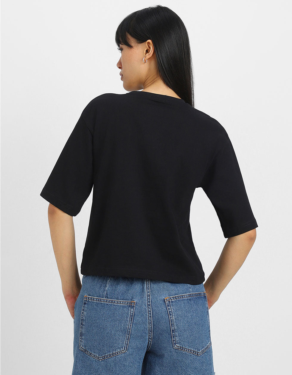 Stop Scrolling Black Graphic Printed Crop-Top