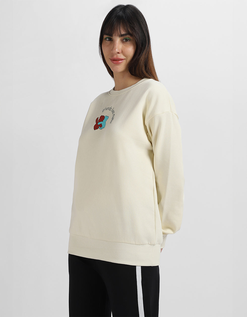Friends Lives Matter Graphic Printed Oversized Off White Sweatshirt