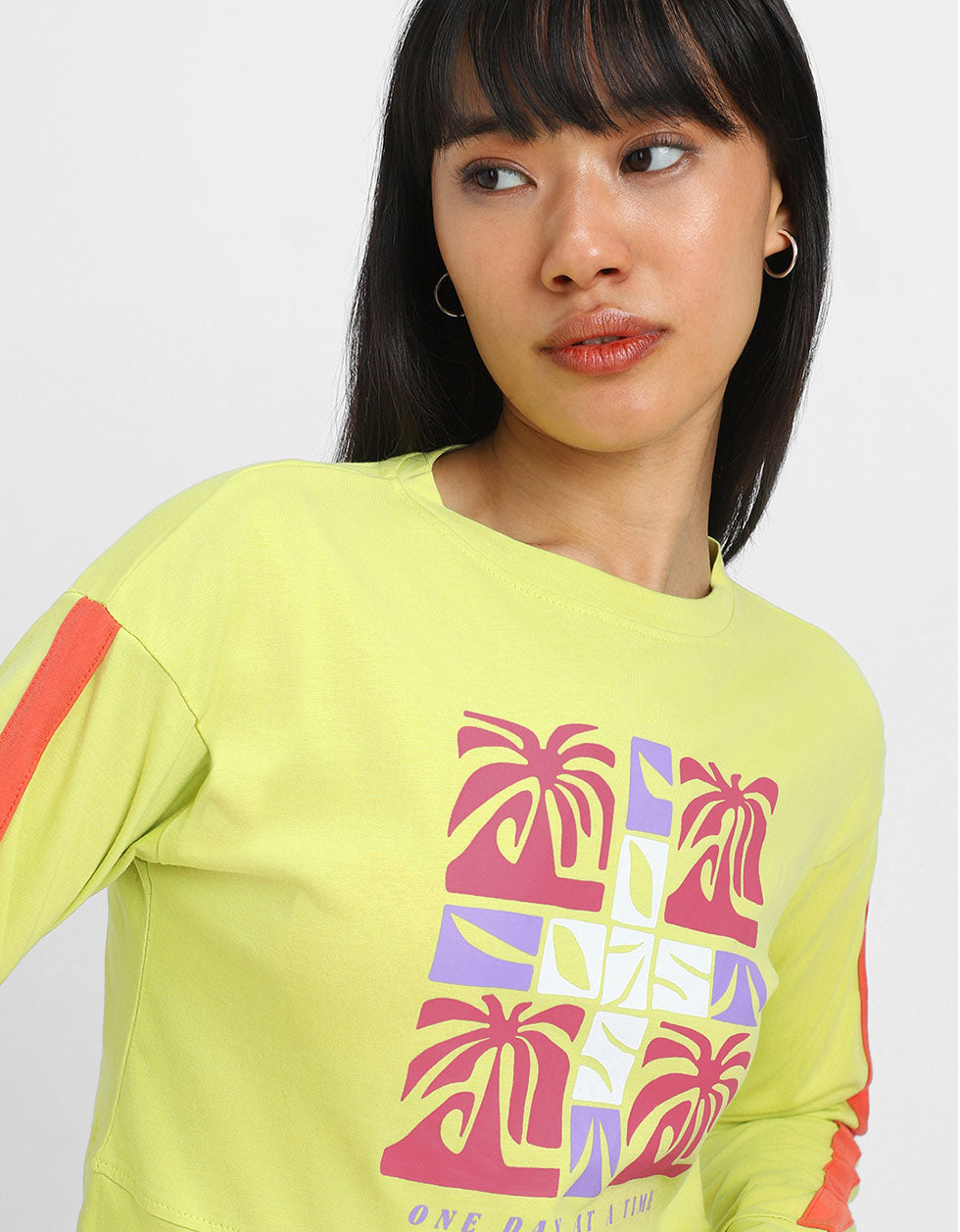 One Day Yellow Graphic Printed Crop-Top