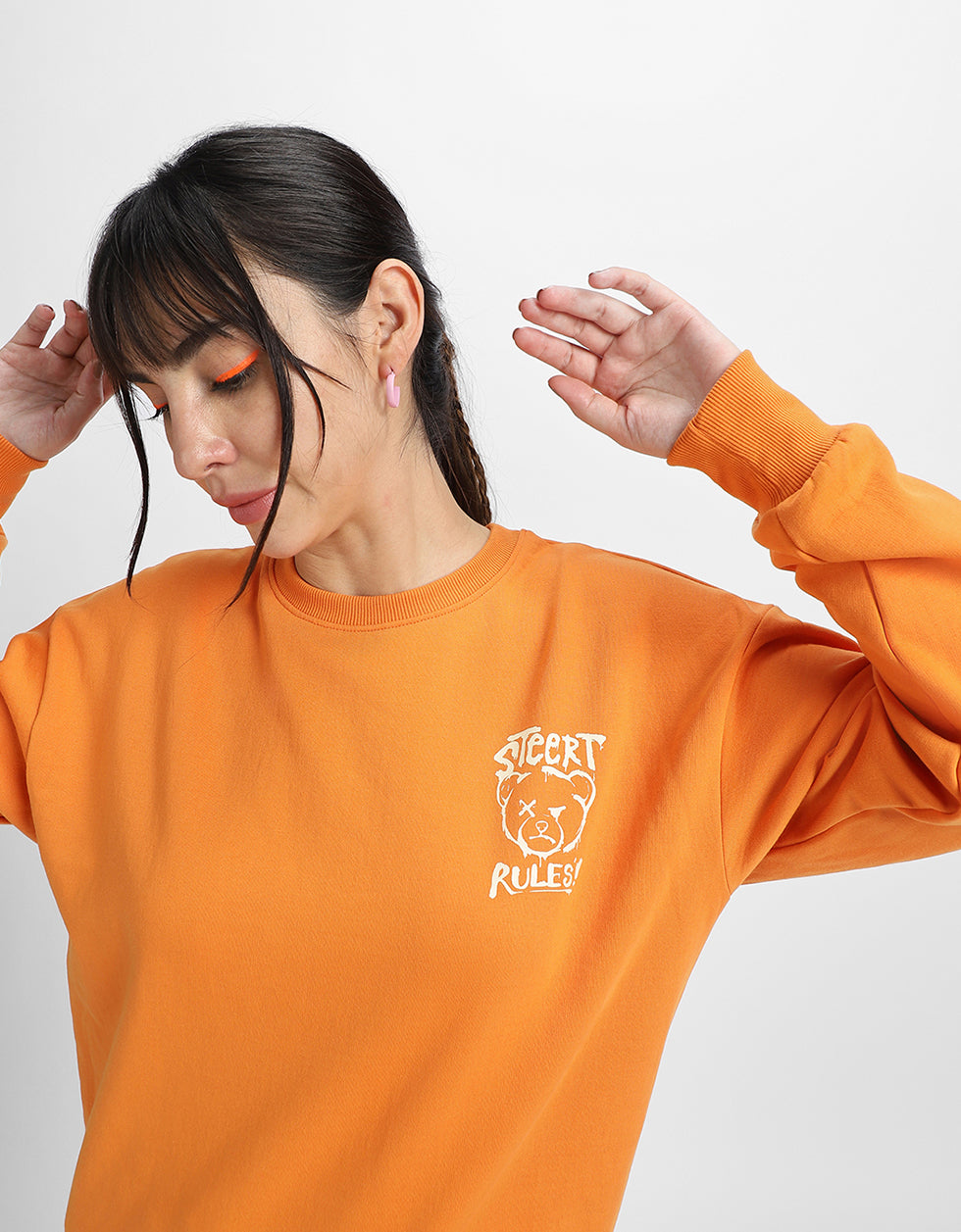 Street Rules Graphic Printed Oversized Orange Sweatshirt