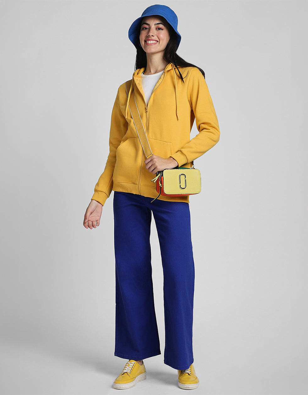 Plain Hooded Regular Fit Yellow Zipper Jacket